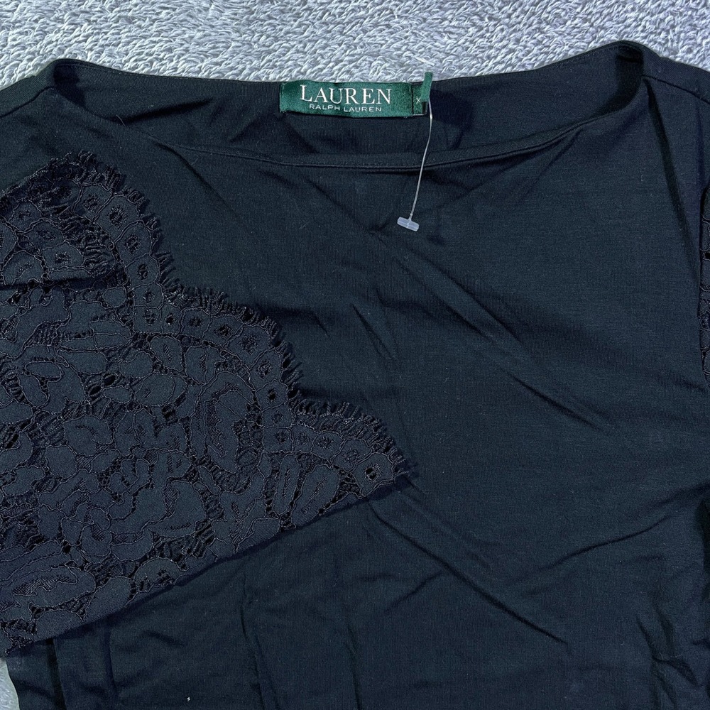 Lauren Ralph Lauren Black Lace Sleeve Bell Sleeve‎ Top Womens XS